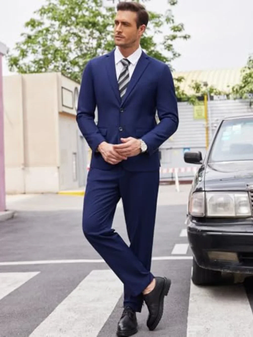 Men's 2 Piece Suit Classic Fit 2 Button Dress Tuxedo Blazer Jacket for Wedding